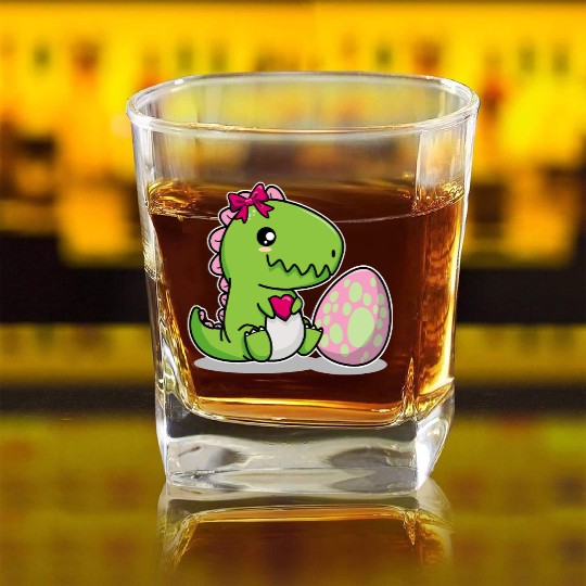 Big sister Cute dino with egg siblings boy girl Square Whiskey Glasses
