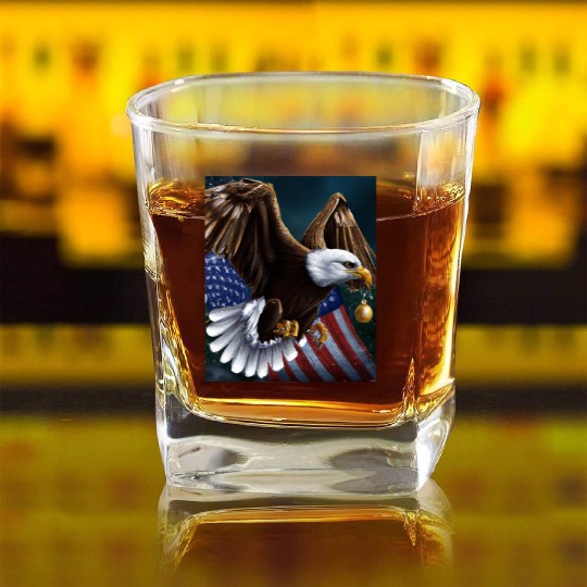 Patriotic Christmas Sea Eagle With US Flag And Square Whiskey Glasses