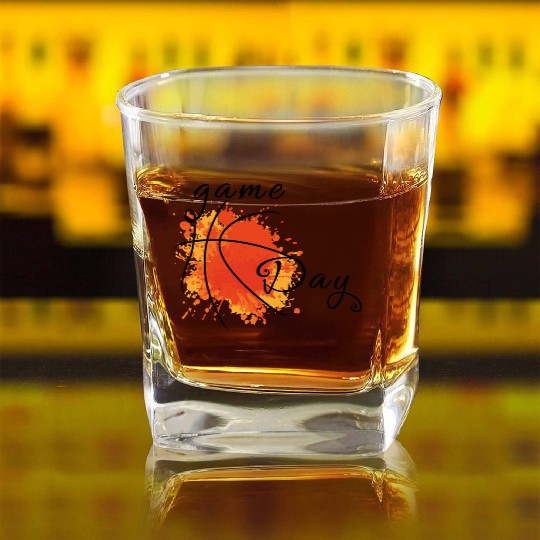 Game Day Basketball Lightning Bolt Square Whiskey Glasses