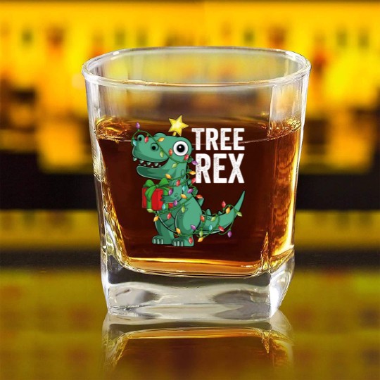 Kids Christmas Dinosaur Tree Rex Pajamas Toddler Square Whiskey Glasses