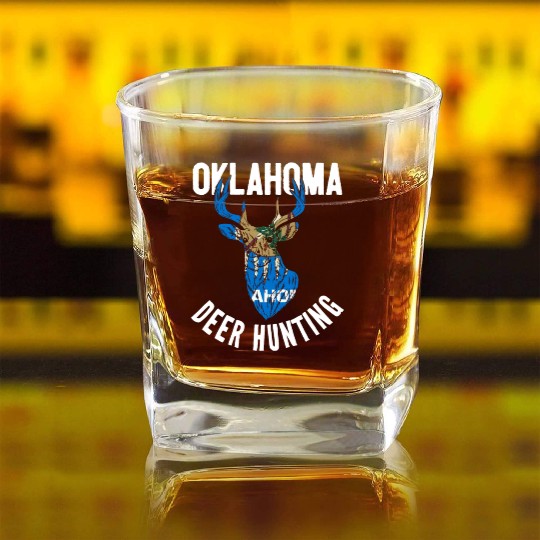 Oklahoma Deer Hunting Buck Stag Hunter Square Whiskey Glasses