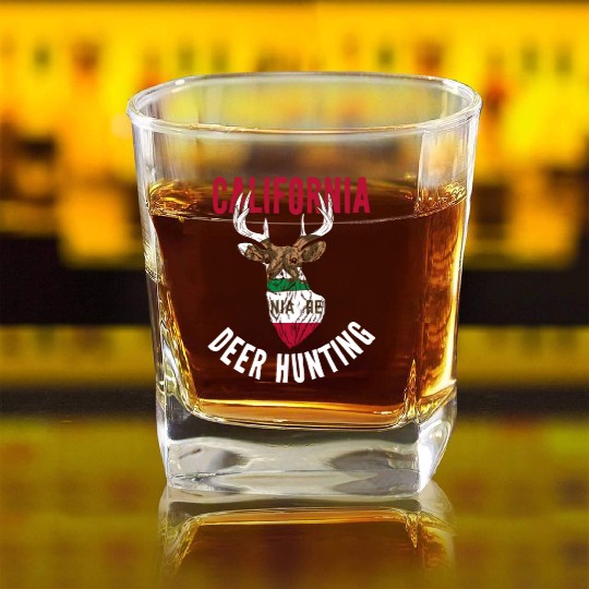 California Deer Hunting Buck Stag Hunter Square Whiskey Glasses