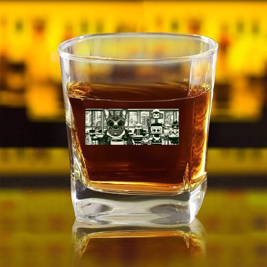 I love dog and coffee Square Whiskey Glasses