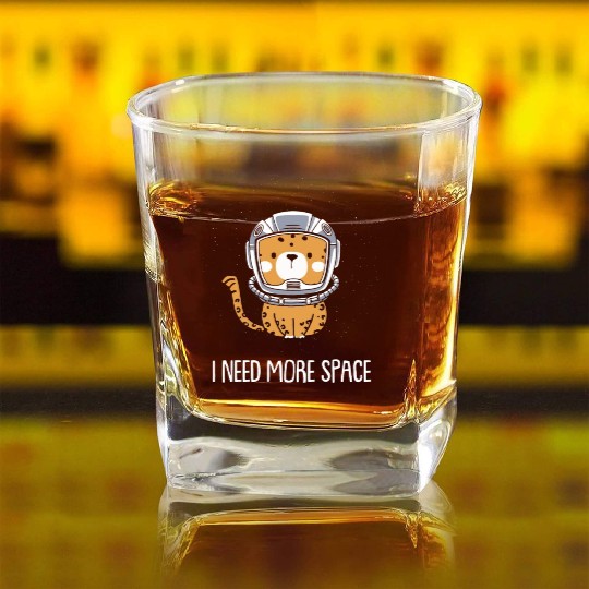 Jaguar Astronaut I Need More Space Square Whiskey Glasses