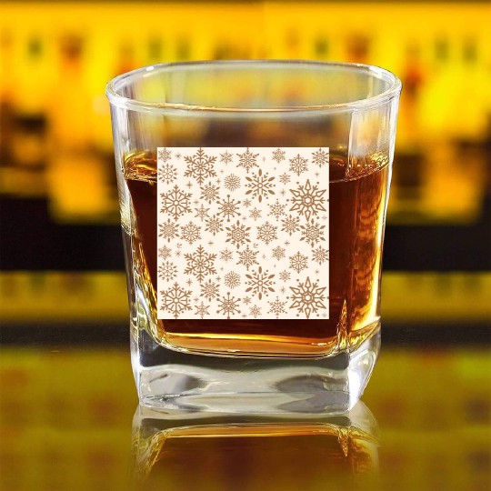 Beige Snowflakes Christmas Pattern Square Whiskey Glasses