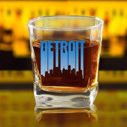 Detroit Michigan Skyline Square Whiskey Glasses