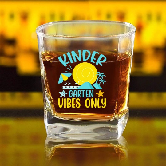 Back To School Kindergarten Vibes Retro Teacher Square Whiskey Glasses