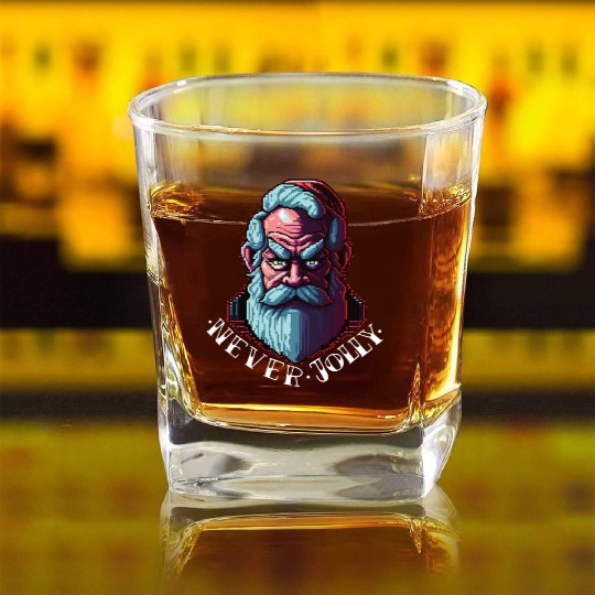 Grumpy Santa Square Whiskey Glasses
