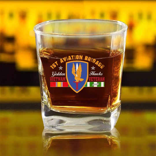 1st Aviation Brigade Vietnam Veteran Golden Hawks Square Whiskey Glasses