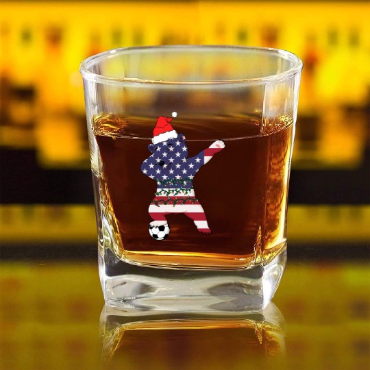 Soccer Boy Dabbing Polar Bear Christmas Hat Square Whiskey Glasses