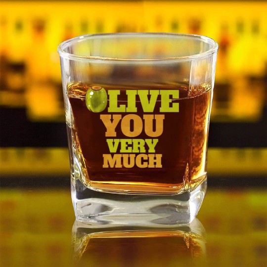 Olive I love You Very Much - Love Veggies Square Whiskey Glasses