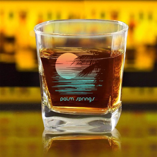 Artistic Palm Springs California Palm Tree Square Whiskey Glasses
