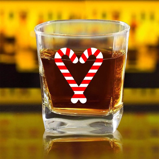 Candy Canes Heart Hearts Christmas Winter Square Whiskey Glasses