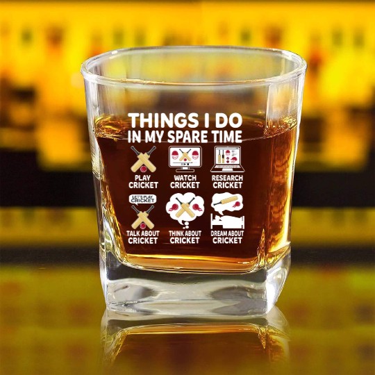 Things I Do In My Spare Time Cricket Lover Square Whiskey Glasses