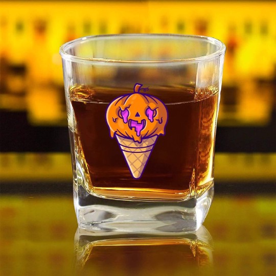 Ice cream pumpkin halloween it snow Square Whiskey Glasses