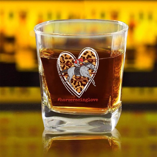 Horse Racing Horse Betting Gambling Leopard Heart Square Whiskey Glasses