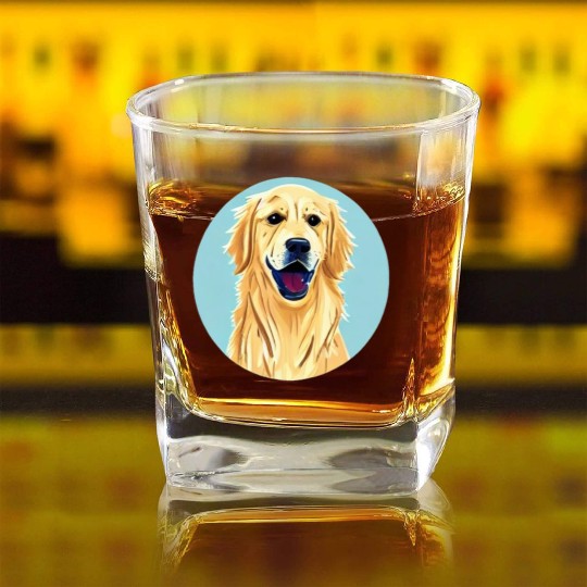 Golden Retriever & Blue Sky Square Whiskey Glasses
