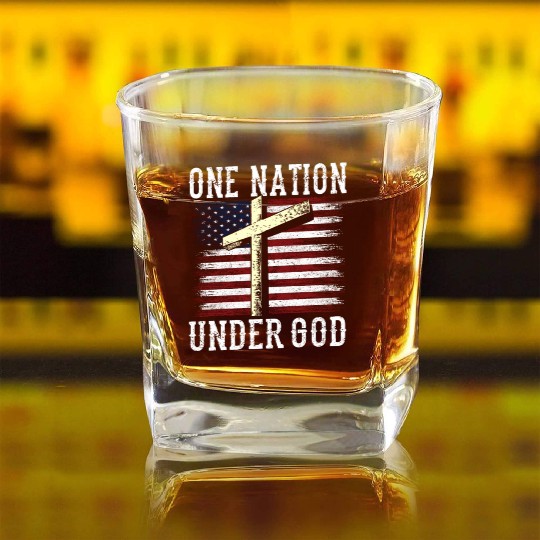 One Nation Under God America US USA American Square Whiskey Glasses