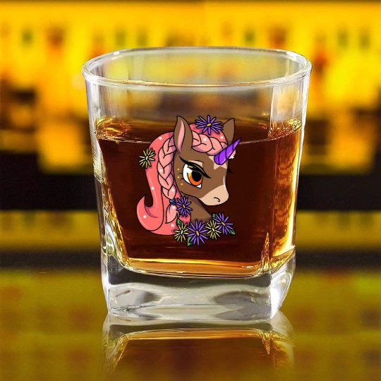 Cute Unicorn Motif Children Girl Square Whiskey Glasses