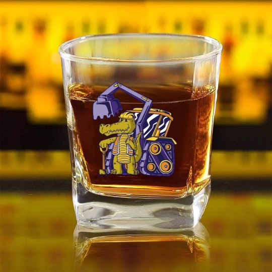 Construction worker alligator Construction worker Square Whiskey Glasses