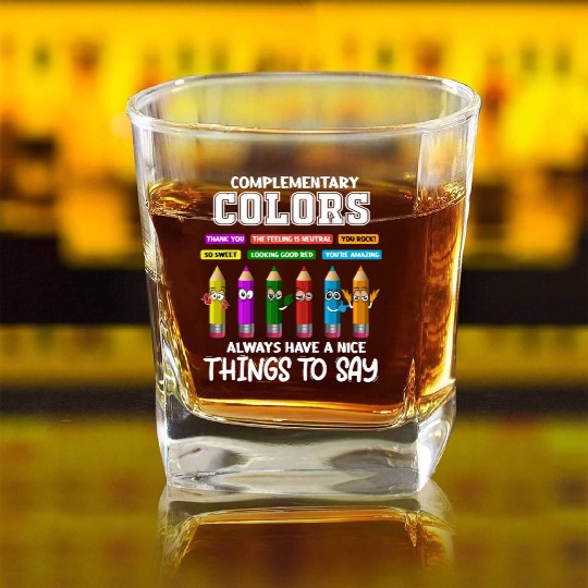 Complementary Colors Pun Artist Art Teacher Square Whiskey Glasses