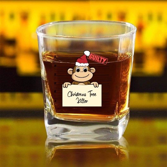 Monkey christmas funny prison Square Whiskey Glasses