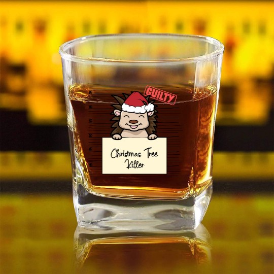 Hedgehog christmas funny prison Square Whiskey Glasses