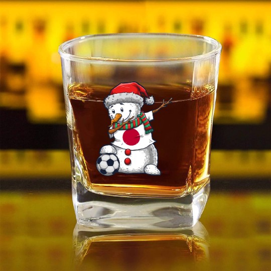 Soccer Boy Dabbing Snowman Christmas Jersey Japan Square Whiskey Glasses