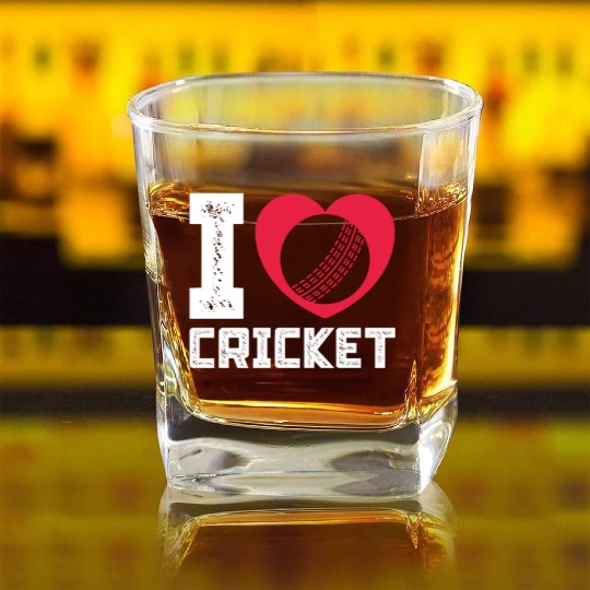 I Love Heart Cricket Square Whiskey Glasses
