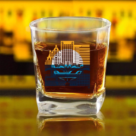 Milwaukee Skyline Squared Milwaukee Peoples Flag D Square Whiskey Glasses