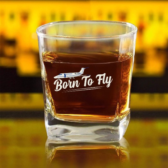 Born To Fly Airline Pilot Aviation Square Whiskey Glasses
