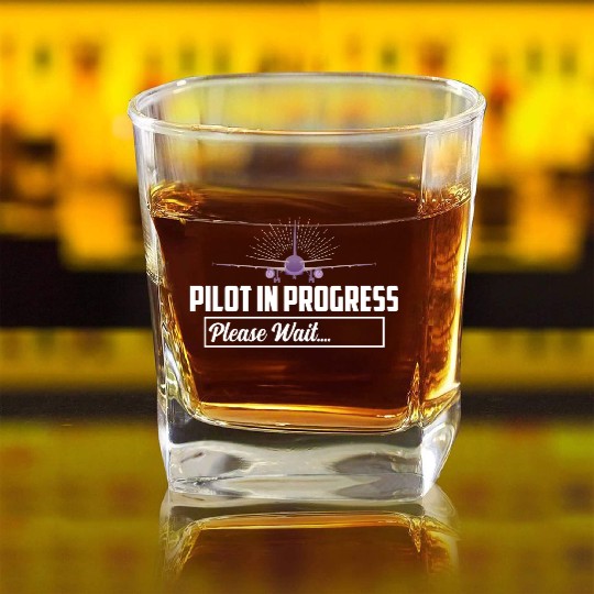 Pilot In Progress Please Wait.... Airline Aviation Square Whiskey Glasses