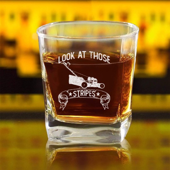 Look At Those Stripes - Lawn Mowing Funny Dad Lawn Square Whiskey Glasses