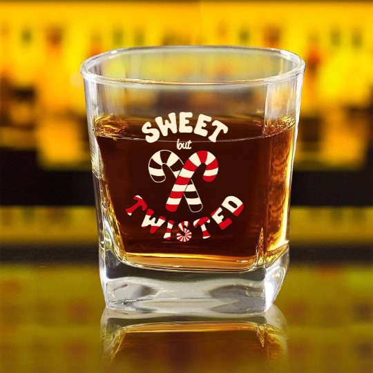 Sweet but twisted candy canes pun Square Whiskey Glasses