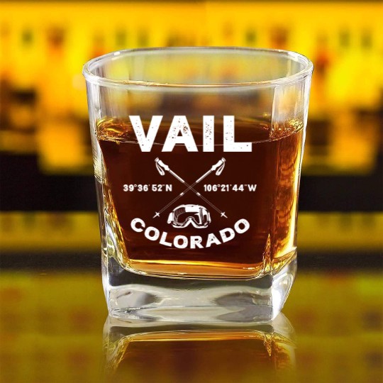 Vail Colorado, Skiing Square Whiskey Glasses