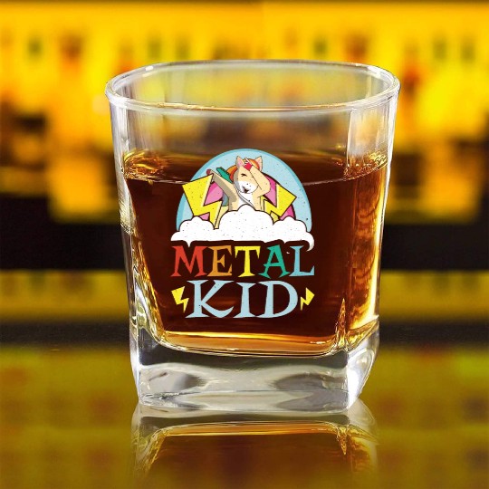Guitar Metal Kid Music Rock Dab Unicorn Kawaii Square Whiskey Glasses