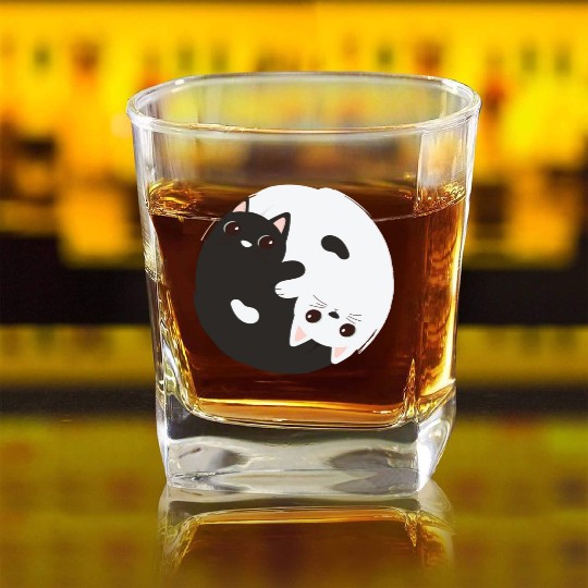 ying yang cat Square Whiskey Glasses
