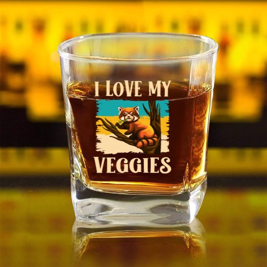 I Love My Veggies Red Panda Zookeeper Wildlife Square Whiskey Glasses