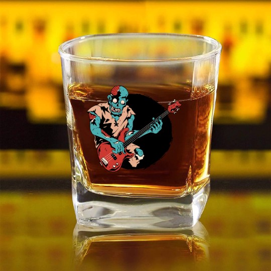 Zombie guitar player bass Zombie guitar player bas Square Whiskey Glasses