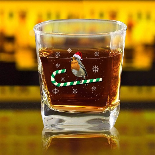 Robin Bird Watching Redbreast Birding Christmas Square Whiskey Glasses