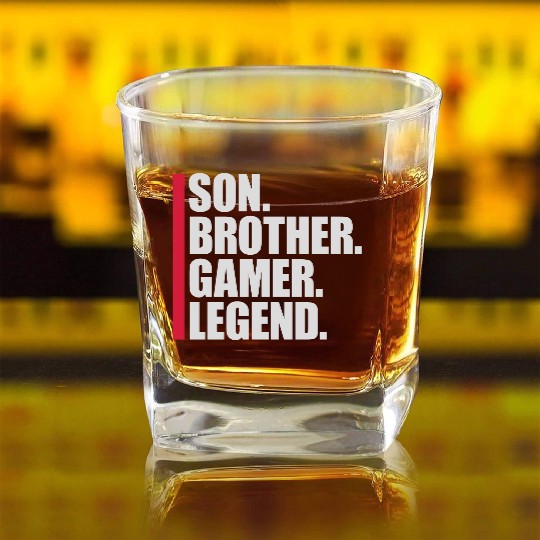 son brother gamer legend Square Whiskey Glasses