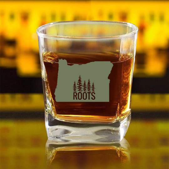 Oregon State Roots Green Square Whiskey Glasses