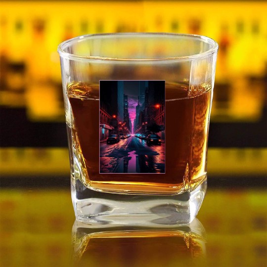 New York Vaporwave Aesthetic Retro Style Love NY Square Whiskey Glasses
