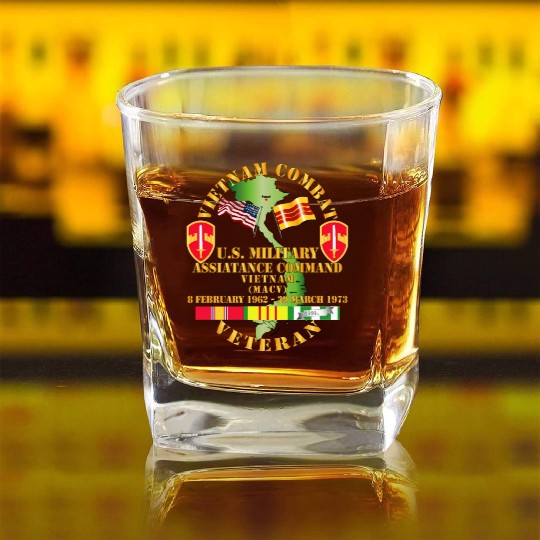 Army Vietnam Combat Veteran US Military Asst Cmd V Square Whiskey Glasses