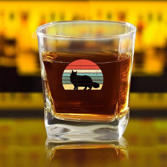 Cat Lover Gift Square Whiskey Glasses Retro Maine Cat