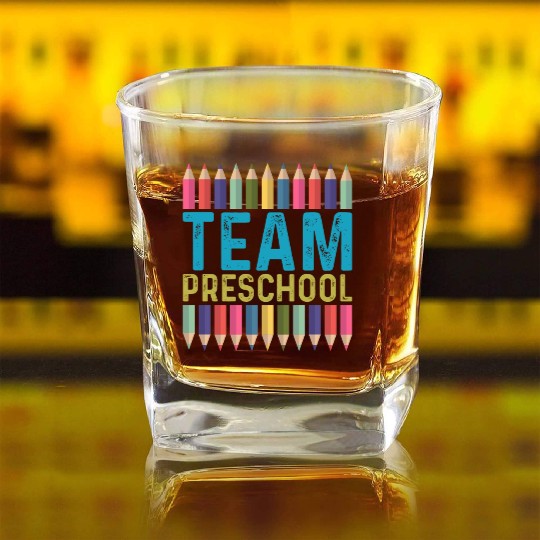 Team Preschool Back To School Teacher Student Square Whiskey Glasses