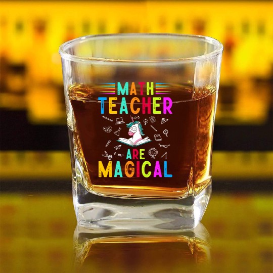 Math Teacher Unicorn Square Whiskey Glasses