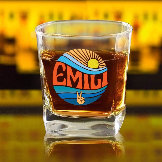 Emili Square Whiskey Glasses Vintage Sunset Emili Groovy Tie Dye