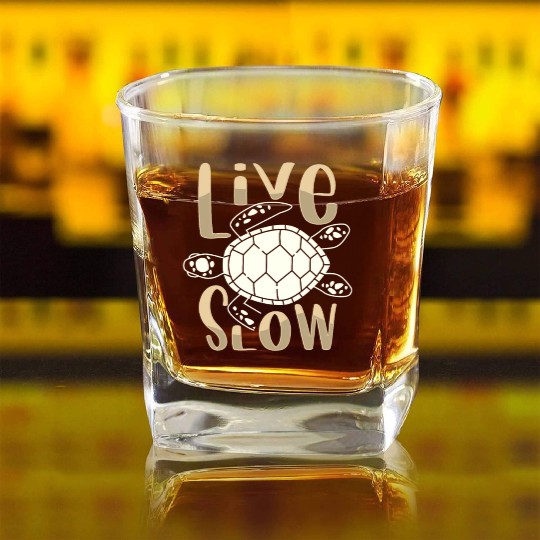 Relax and Live Slow Sea Turtle Beachy Vacation Square Whiskey Glasses