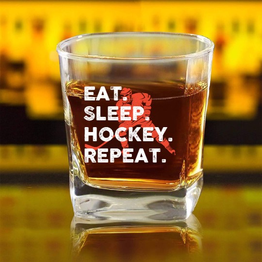 Eat Sleep Hockey Repeat Hockey Funny Ice Hockey Square Whiskey Glasses